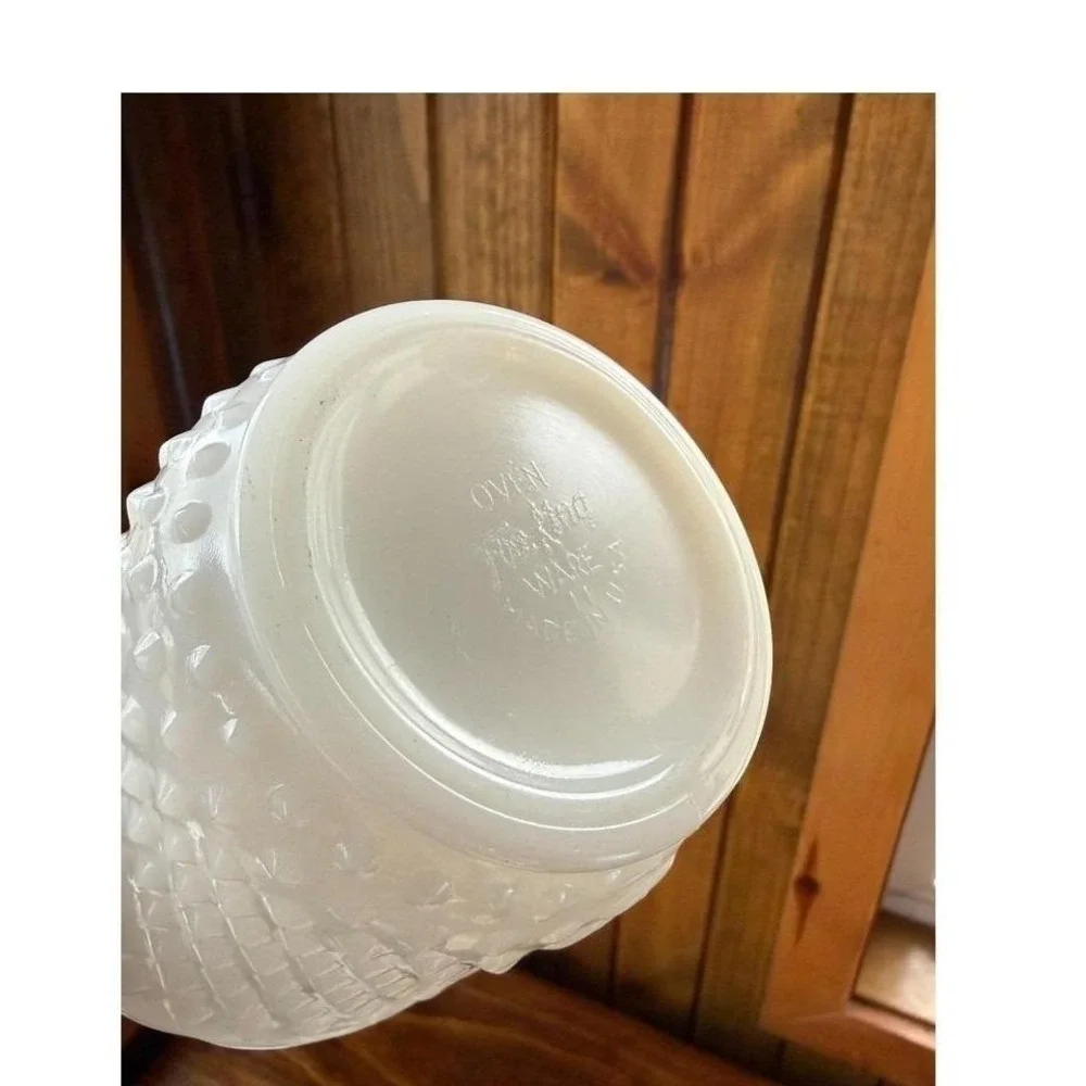 Vintage Fire-King Milk Glass Hobnail Planter Scalloped Rim White Bowl Made inUSA